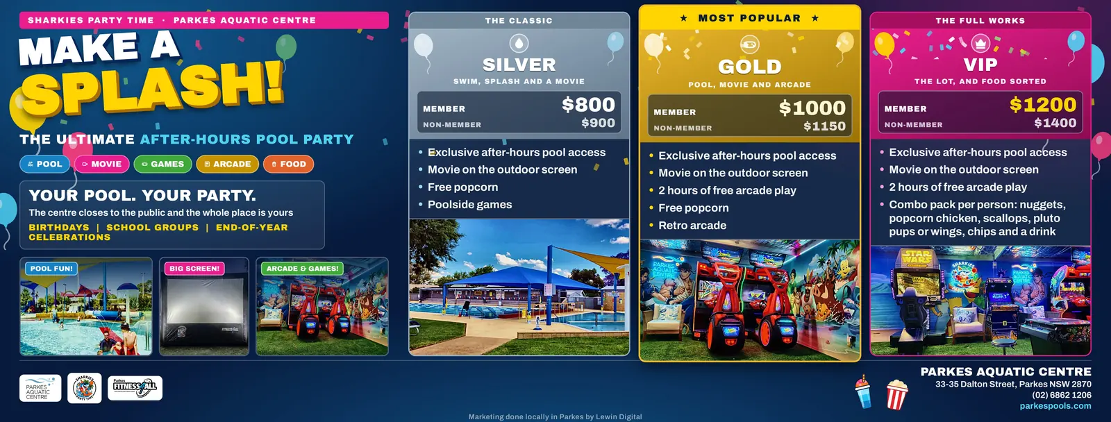 Sharkies Party Time pool party packages